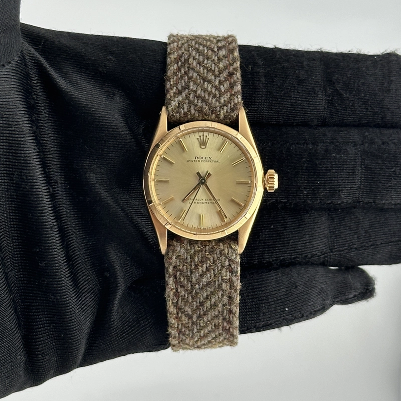 Rolex Oyster Perpetual Champagne Stick Dial on Am Fabric Ref. 6549 1956