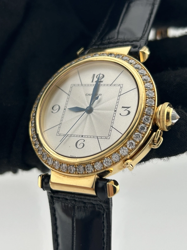 Cartier Pasha de Cartier Silver Dial on Black Leather Strap Ref. WJ120351 view 3