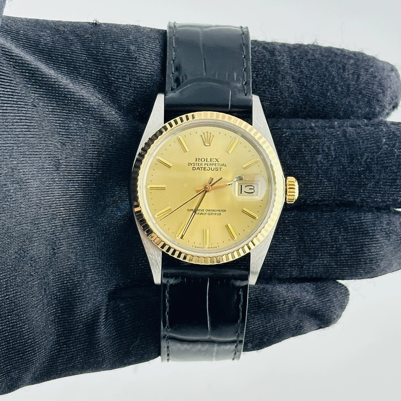 Rolex Datejust Champagne Stick Dial on Generic Leather Band Ref. 16013 1986