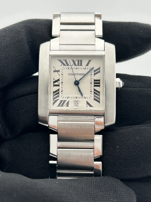 Cartier Tank Francaise Large White Roman Numerals Dial on Stainless Steel Bracelet Ref. 2302 view 3