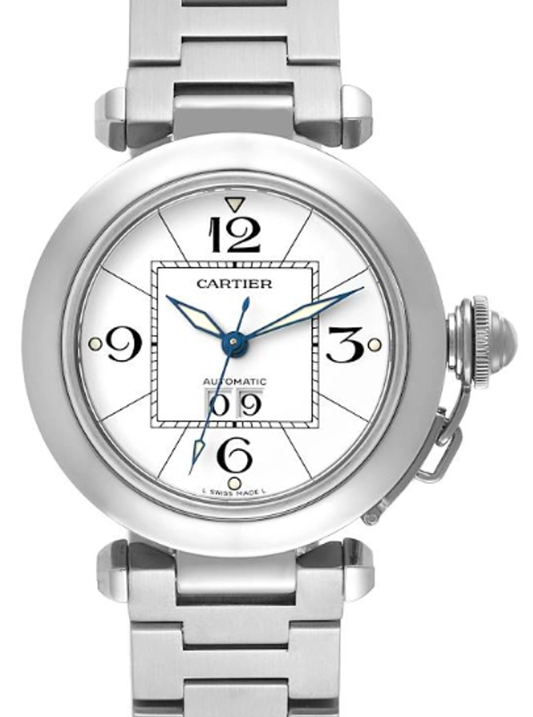 Cartier Pasha C Big Date Silver Dial on Stainless Steel Bracelet Ref. W31055M7 Manuals Only and Box