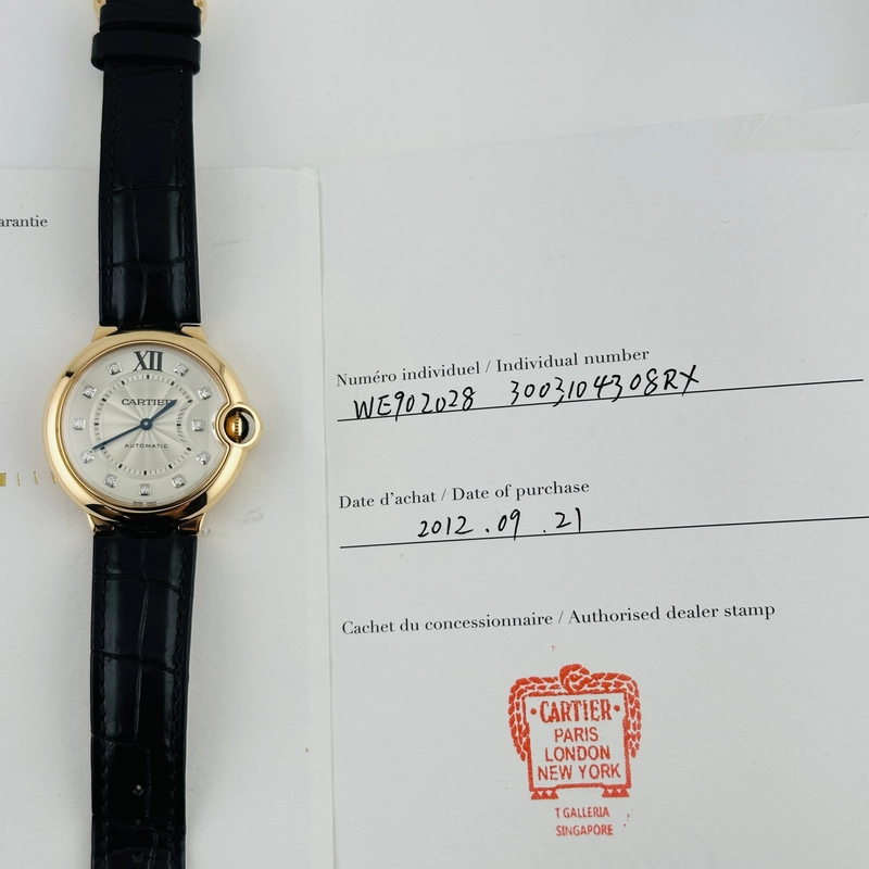 Cartier Ballon Bleu Silver Factory Diamond Dial on Leather Ref. 3003/WE902028 Papers 2012 view 5