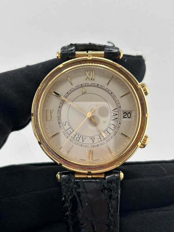 Van Cleef & Arpels Sports 1 Memento Alarm Ivory Dial on Black Leather Band Ref. 123.003 view 2