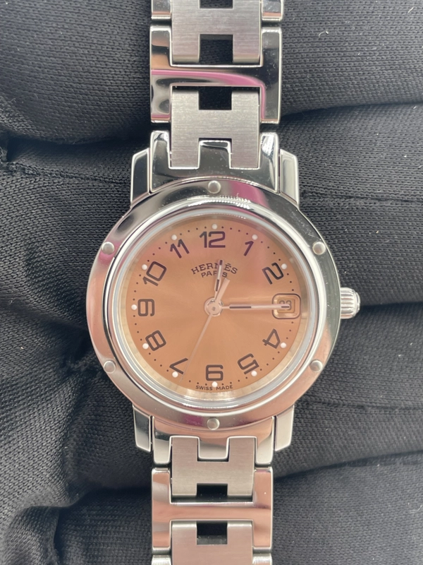 Hermes Clipper Salmon / Arabic Numerals Dial on Stainless Steel Bracelet Ref. CL4.210 Papers Open Date view 2