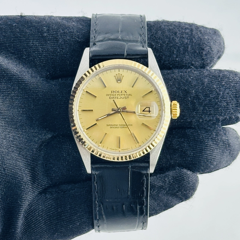 Rolex Datejust Champagne Stick Dial on Generic Leather Band Ref. 16013 1987 view 3