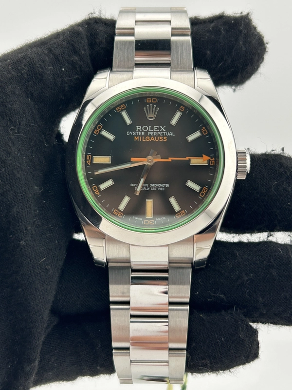Rolex Milgauss Black Dial on Oyster Steel Bracelet Ref. 116400GV Card 2012 view 2