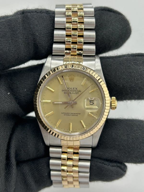 Rolex Datejust Champagne Stick Dial on D Link Jubilee Bracelet Ref. 16013 1988 view 2