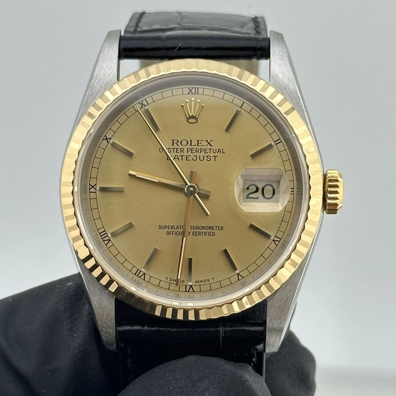 Rolex Datejust Champagne Stick Dial on Generic Leather Band Ref. 16233 1990 view 2