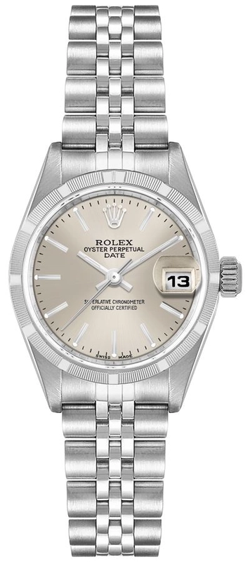 Rolex Oyster Perpetual Date Silver Stick Dial on Jubilee Ref. 79190 Papers Open Date