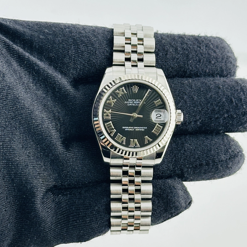 Rolex Datejust Black Concentric Roman Dial on Jubilee Hidden Clasp Bracelet Ref. 178274 Papers 2007 view 2