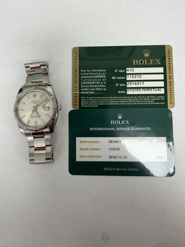 Rolex Oyster Perpetual Date Silver Stick Dial on Oyster Ref. 115210 Card 2009 view 6