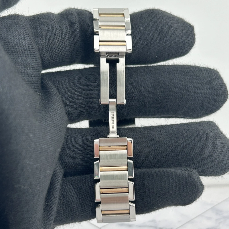 Cartier Tank Francaise Pink Mop / Roman Numerals Dial on 2 Tone Ref. 2384/W51027Q4 view 3