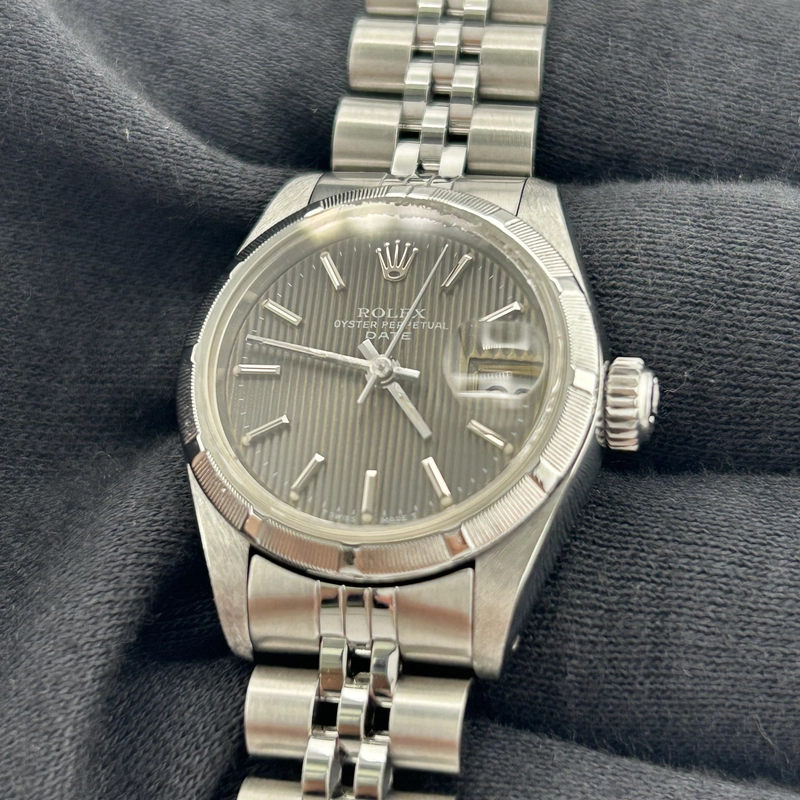Rolex Oyster Perpetual Date Gray Tapestry Dial on Jubilee Ref. 69190 Papers 1989 view 2