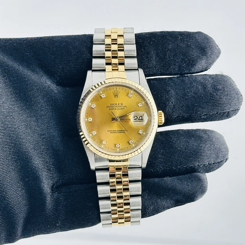 Rolex Datejust Champagne Diamond Factory Dial on D Link Jubilee Bracelet Ref. 16233G 1994 view 2
