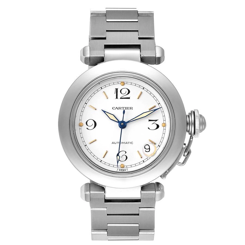 Cartier Pasha C White Arabic W Gold Markers Dial on Stainless Steel Bracelet Ref. 2324 / W31015M7