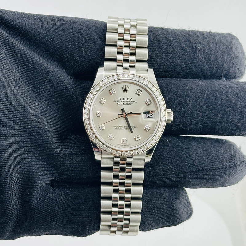 Rolex Datejust Silver Diamond Factory Dial on D Link Jubilee Bracelet Ref. 278384RBR Card 2023 view 2