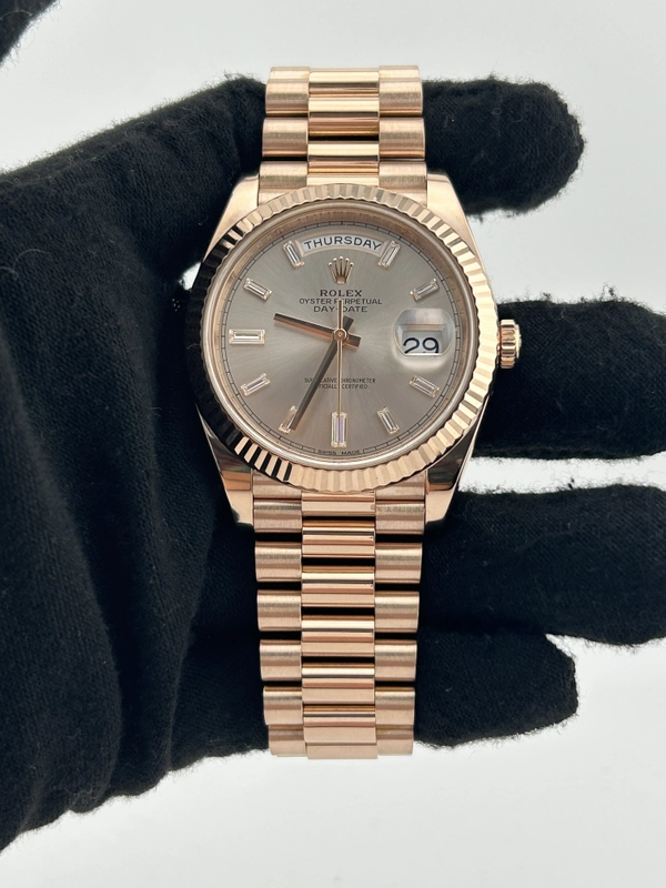 Rolex Day-Date 40 Sundust Baguette Cut Diamond Dial on President Ref. 228235 Card 2019 view 2