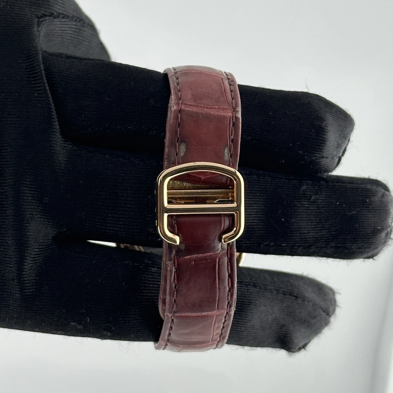 Cartier Cle Silver Roman Dial on Maroon Leather Ref. 3854 Papers 2019 view 3