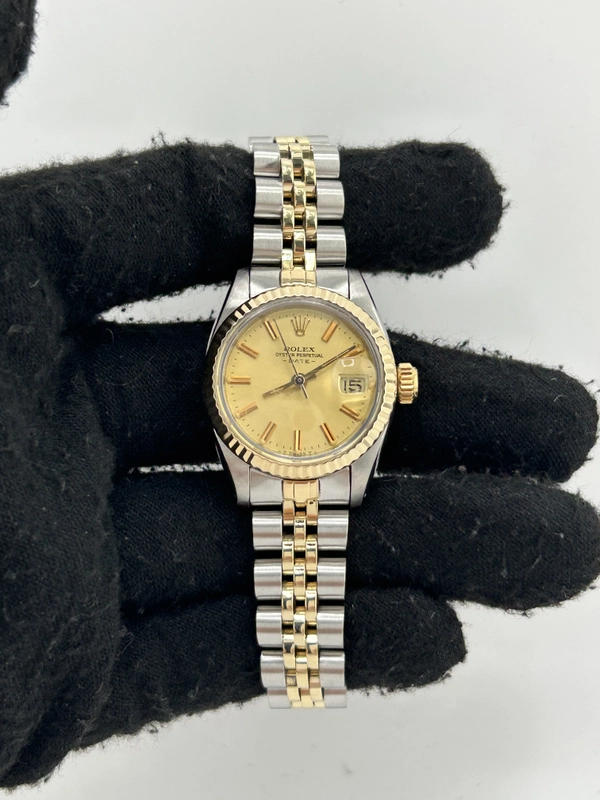 Rolex Date Champagne Stick Dial on 2 Tone Jubilee D Link Bracelet Ref. 69173 1981 view 2