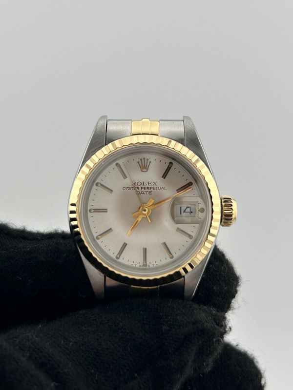 Rolex Date Silver/Gold Stick Dial on 2 Tone Jubilee D Link Bracelet Ref. 69173 1984 view 3