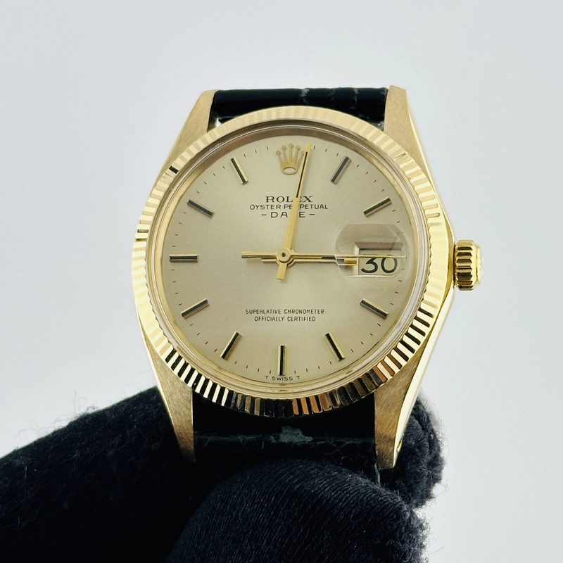 Rolex Oyster Perpetual Date Champagne Stick Dial on Generic Leather Band Ref. 1503 view 2