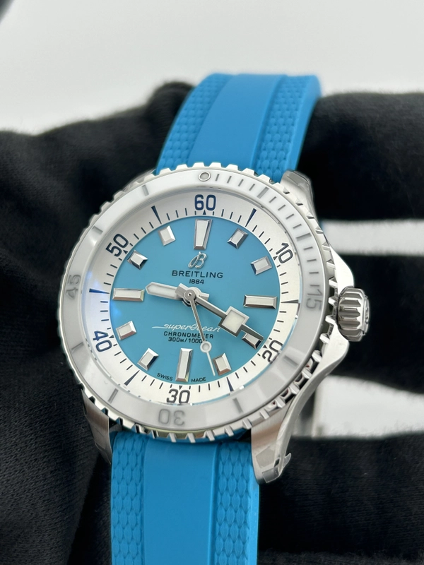 Breitling Superocean Automatic Turquoise Dial on Rubber Strap Ref. A17377211C1S1 Card 2026 view 3
