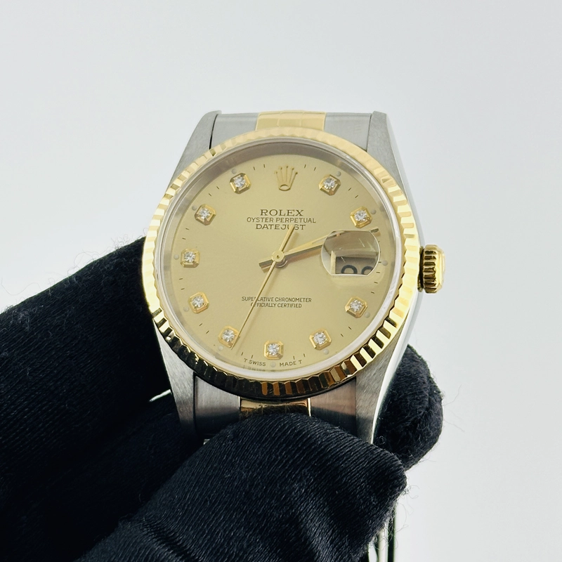 Rolex Datejust Champagne Diamond Factory Dial on D Link Jubilee Bracelet Ref. 16233G Papers 1995 view 3