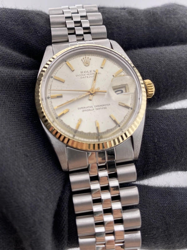 Rolex Datejust Silver With Gold Sticks / Has Spots Dial on D Link Jubilee Bracelet Steel Ref. 1601 1987 view 2