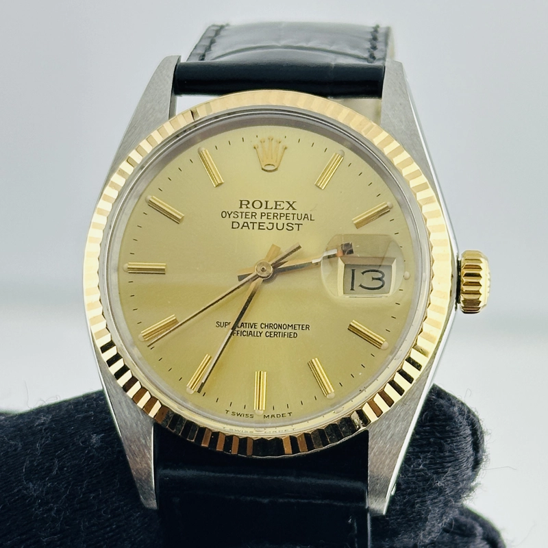 Rolex Datejust Champagne Stick Dial on Generic Leather Band Ref. 16013 1986 view 2