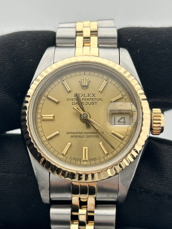 Rolex Datejust Lady Champagne Stick Dial on 2 Tone Jubilee D Link Bracelet Ref. 69173 1984 view 2