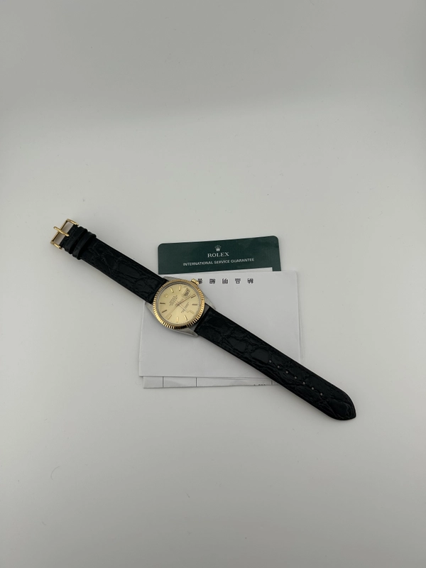 Rolex Datejust 36 Champagne Stick Dial on Generic Black Leather Band Ref. 16013 1987 view 7