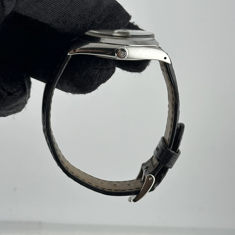 Rolex Oysterdate Precision Silver / Gold Stick Dial on Black Leather Strap Ref. 6694 view 5