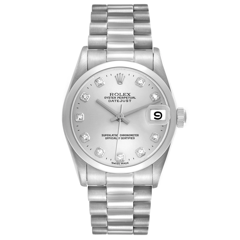 Rolex Datejust Silver Diamond Dial on President Ref. 68246 Papers 1991