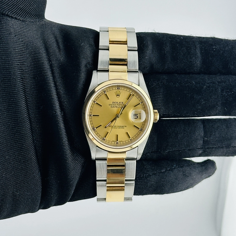 Rolex Datejust Champagne Stick Dial on Oyster Ref. 16203 Papers 2002 view 2
