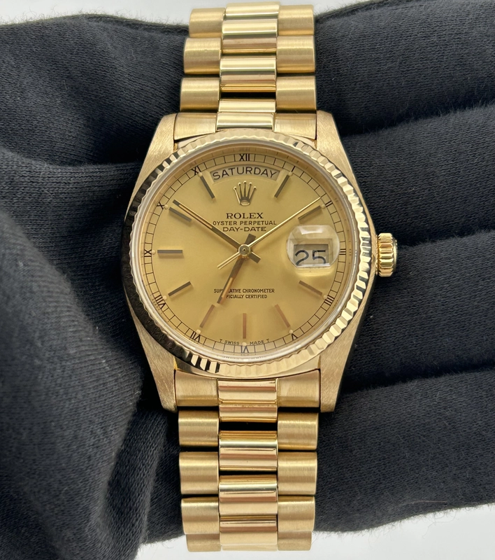 Rolex Day Date 36 Champagne Dial on President Ref. 18038 Papers 1981 view 2