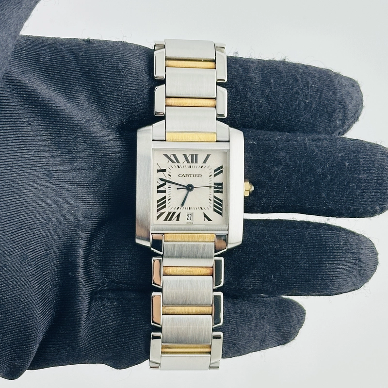 Cartier Tank Francaise Large Silver Roman Dial on 2 Tone Bracelet Ref. 2302 view 2