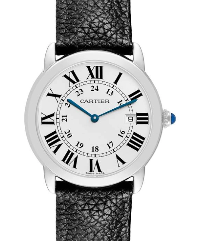 Cartier Ronde Solo de Cartier White Roman Numerals Dial on Black Leather Strap Ref. W6700155 Card 2015
