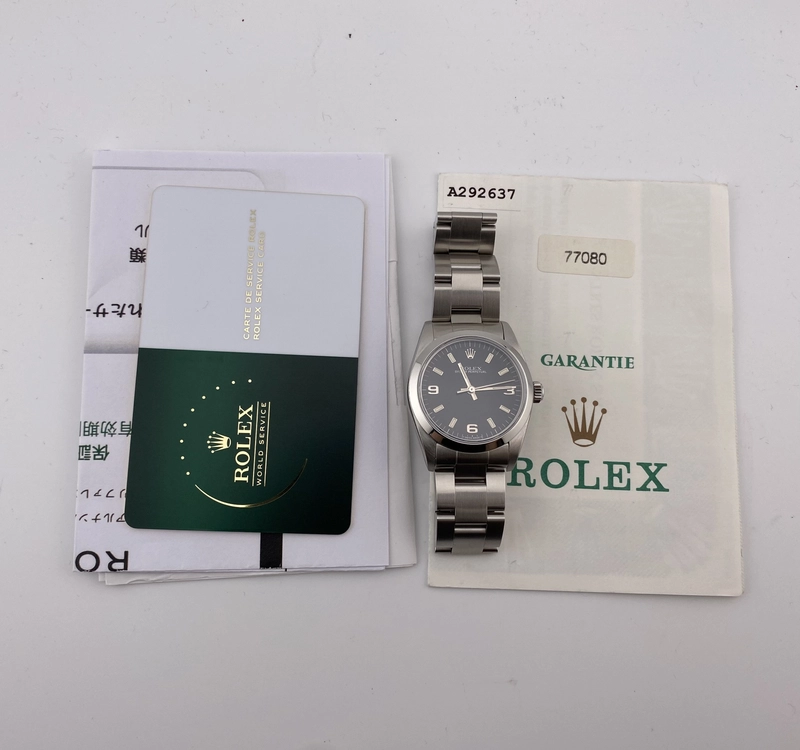 Rolex Oyster Perpetual Black Stick Dial on Oyster Ref. 77080 Papers 1999 view 7