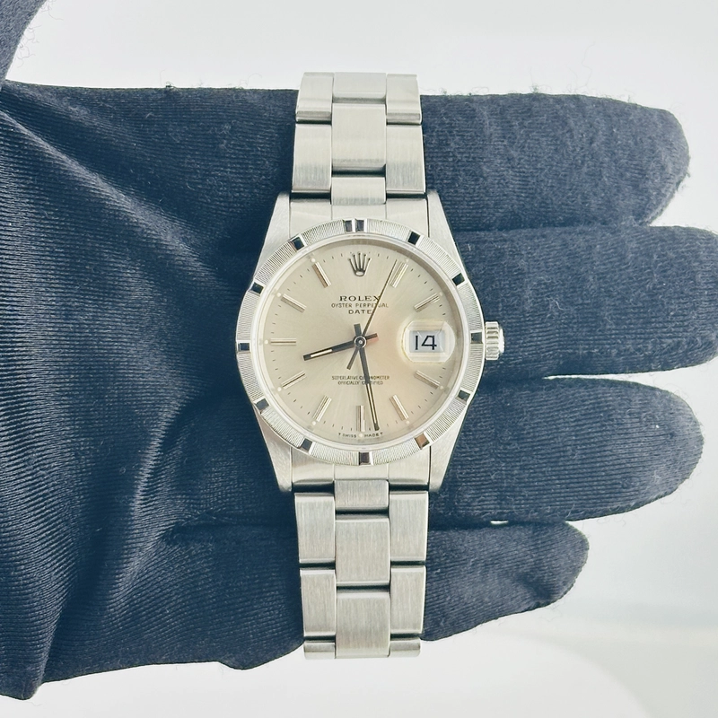 Rolex Oyster Perpetual Date Silver Stick Dial on Oyster Bracelet Ref. 15210 1991 view 2