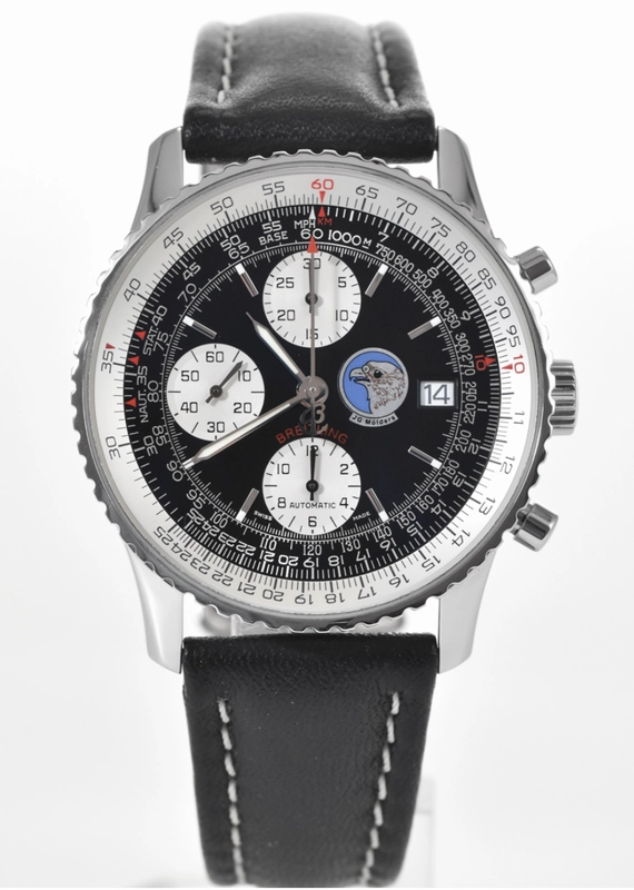 Breitling Old Navitimer Black Dial on Black Leather Strap Ref. A13322 Papers 2001