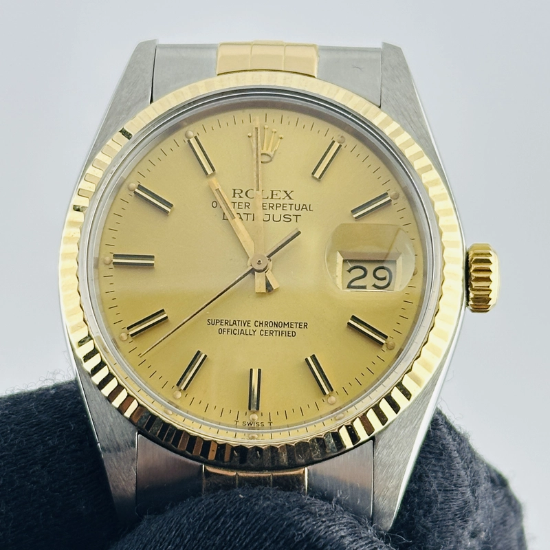 Rolex Datejust Champagne Stick Dial on D Link Jubilee Bracelet Ref. 16013 1986 view 3