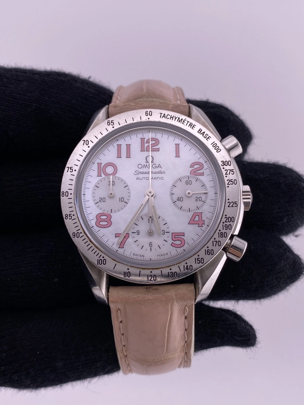 Omega Speedmaster White Mop Dial on Leather Strap Ref. 3834.74.34 view 2
