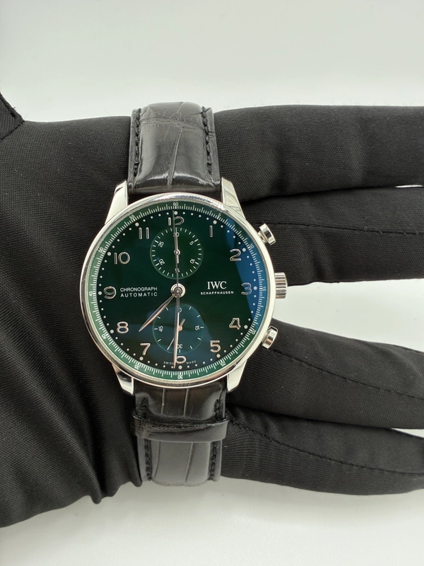 Iwc Portuguese Green Dial on Leather Strap Ref. IW371615 view 3