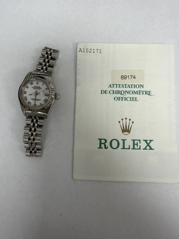 Rolex Datejust White Roman Dial on D Link Jubilee Bracelet Ref. 69174 Papers 1999 view 6