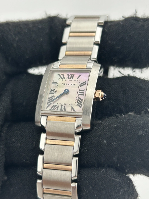 Cartier Tank Francaise Pink Mop / Roman Numerals Dial on 2 Tone Rose Gold & Stainless Steel Bracelet Ref. W51027Q4 Papers 2009 view 3