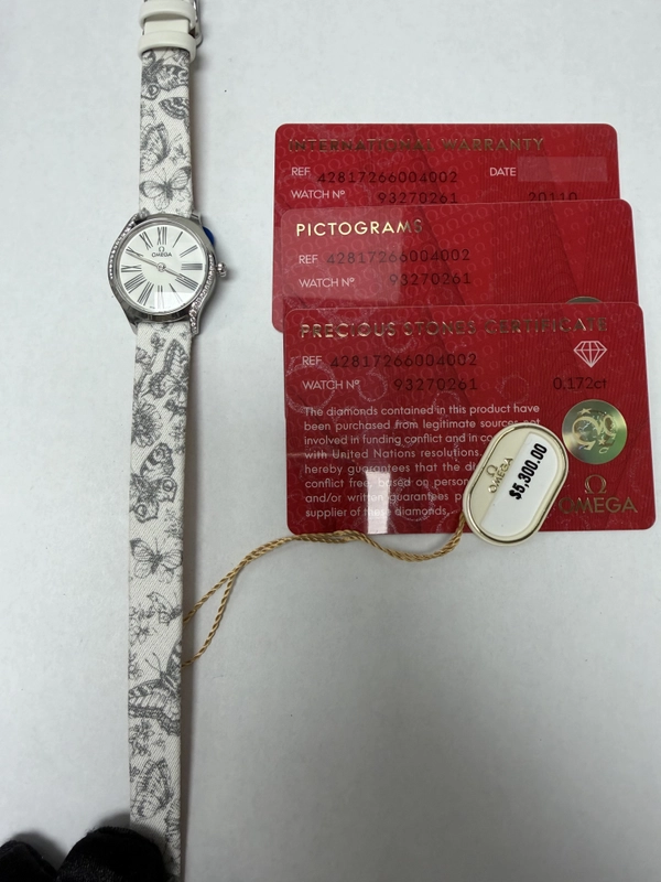 Omega De Ville Mini Tr√©sor Quartz White Dial on Fabric Strap Ref. 428.17.26.60.04.002 Card Open Date view 5
