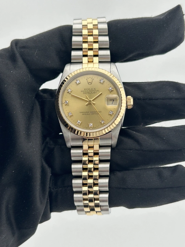Rolex Datejust Champagne Diamond Dial on 2 Tone Jubilee D Link Bracelet Ref. 68273G 1988 view 2