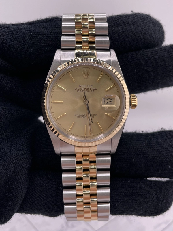 Rolex Datejust Champagne Stick Dial on D Link Jubilee Bracelet Ref. 16013 1985 view 2