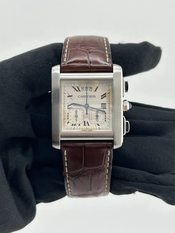 Cartier Tank Française XXL Chronoreflex Cream Dial on Brown Leather Strap Ref. W5101455 Papers