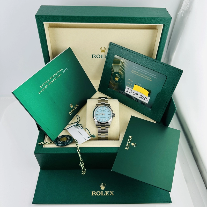 Rolex Oyster Perpetual Turquoise Blue Index Dial on Oyster Bracelet Ref. 277200 Complete 2026 view 7
